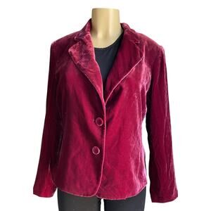 Vintage Rafaella Burgundy Velvet Blazer Jacket Size 12 90s Y2K Silk Blend